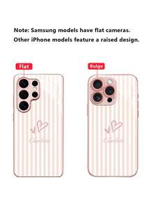 客製化姓名粉色條紋愛心皇冠圖案創意手機殼，適用 S24 Ultra S25 Ultra Apple Duo/18ProMax/17ProMax/16Pro/15/14Plus/13Pro/12ProMax/11/XsMax/8/7/6Plus，國際版，送給女朋友/男朋友的個性化手機殼 - 粉色 - 查看 8