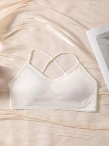 4PCS Ribbed Crisscross Back Bralette, Wireless Thin Strap Bra For Women - Multicolor - View 3