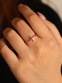QIUCHU 1pc, S925 Sterling Silver, Niche Cross Ring, Vintage Fashion Ring, Versatile Commuter Ring, Daily Wear, Suitable For Women, Perfect Choice For Dates, Daily Gatherings, And Excellent Holiday Gift. Silver Net Weight: 1g~1.1g. - Gold - View 6