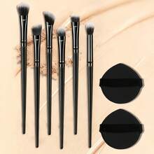 8pcs Makeup Brush Set, 6pcs Facial Makeup Brushes And 2pcs Teardrop-Shaped Velvet Powder Puffs, Soft Synthetic Bristle Makeup Brushes, Suitable For Blush, Contour, Highlighter And Setting Powder - Multicolor - View 9