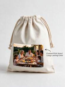 Customizable Photo Polyester Drawstring Bag, Soft & Durable Multi-Purpose Storage Pouch, Party Favor, Holiday Gift, Small Jewelry Universal Packaging Storage Bag - Apricot - View 5