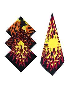 3 pièces Foulard carré unisexe à imprimé flamme à la mode, accessoire polyvalent pour l'extérieur, bandeau pour cheveux, bandana, serviette de visage, mouchoir, foulard, châle - Multicolore - Voir 2