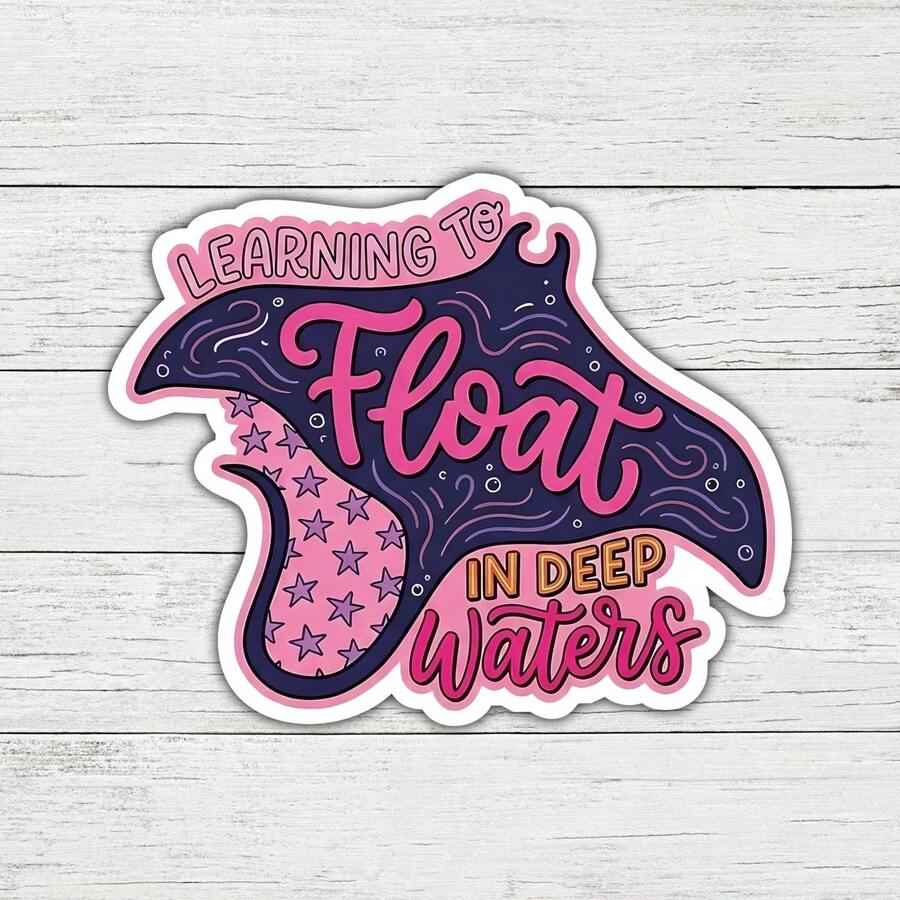3In" Learning To Float In Deep Waters Mental Health Recovery Sticker, Healing Journey Encouragement Design For Laptops, Notebooks, Water Bottles, Cups, Journals, Lockers, Perfect Gift For Students, Workers, Creatives, And Wellness Supporters - Multicolor - View 1