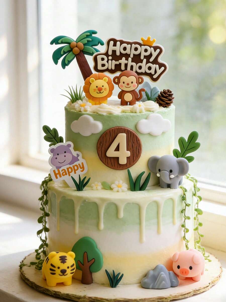 1pc Neutral Baby Jungle Animal Soft Decor, For Dessert Table Decoration, Forest Style Cake Topper, Suitable For Baby Shower And Birthday Party - Multicolor - View 1