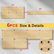 Bamboo Pegboard Organizer Set, 6 Panels 16"X12" With 48 Hooks -Friendly Wall Mounted Storage Rack For Tools, Crafts And Office Natural Bamboo Pegboard System With Accessories - Natural Bamboo - View 5