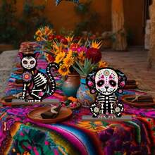 2pcs Day Of The Dead Altar Candy Skull Altar Table Decor, Wooden Day Of The Dead Dog And Cat, Mexican Halloween Indoor Desktop Decoration, Suitable For Home Use - View 7