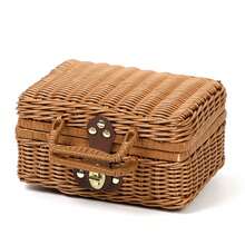 Woven Picnic Basket Handbag, Woven Storage Box With Handle, Wicker Lunch Box With Shoulder Strap And Metal Lock, Vintage Handbag Prop Box, Suitable For Travel, Camping, Picnic, Outdoor, Small - Brown - View 8