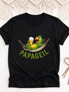 T-shirt oversize retrò Y2K per uomo e donna - Stampa pappagallo e birra, vestibilità ampia, adatta per tutto l'anno, lavabile in lavatrice, Ur Clothing - Indietro - Visualizzare 1