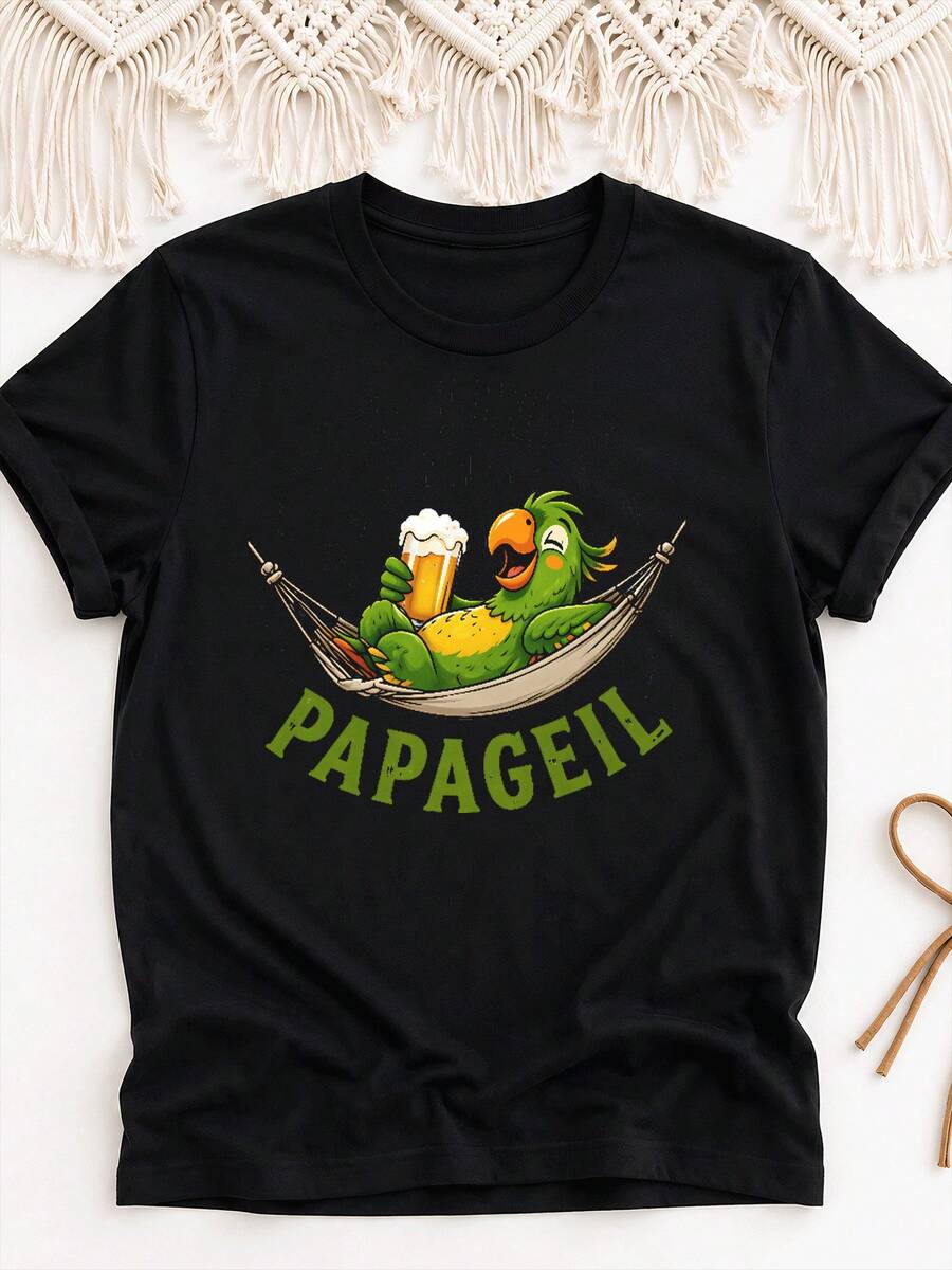 T-shirt oversize retrò Y2K per uomo e donna - Stampa pappagallo e birra, vestibilità ampia, adatta per tutto l'anno, lavabile in lavatrice, Ur Clothing - Indietro - Visualizzare 1