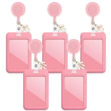 5pcs Retractable Nurse Badge Reels With Sliding ID Card Holder, Cute Metal Bowknot Pendant, Hard Plastic Credit Card Badge Clip, Pass, Gift For Doctors, Nurses, Teachers, Office Staff - Multicolor - View 4