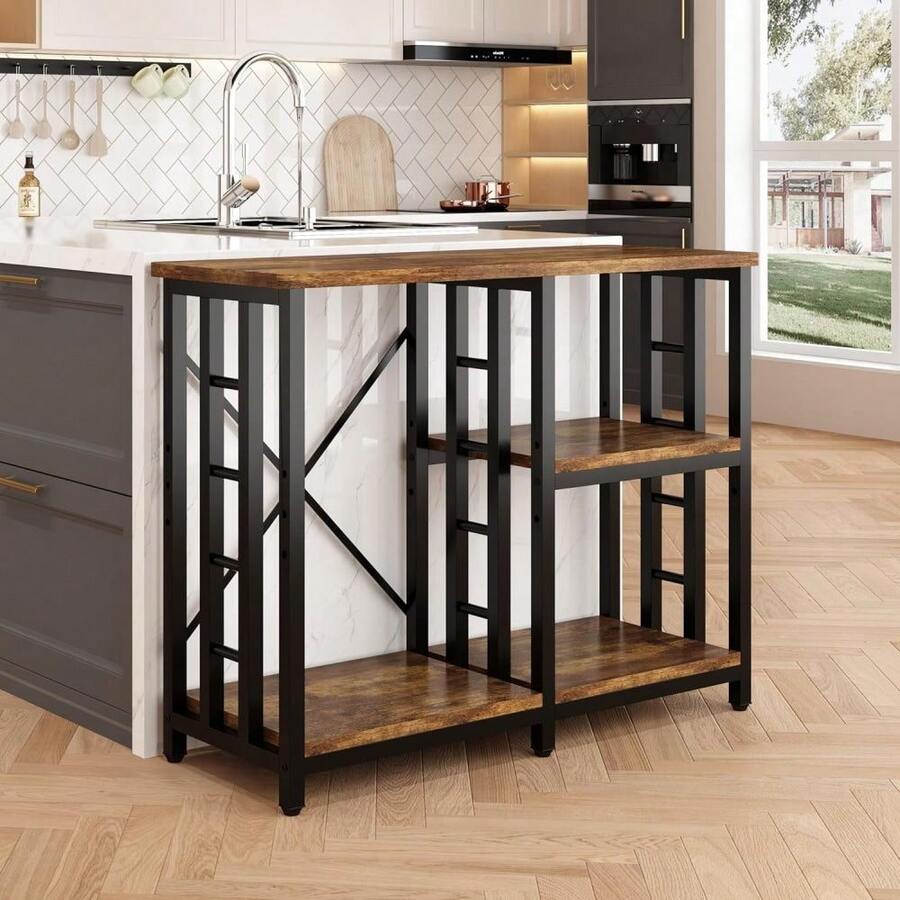4-Tier Baker's Rack, Microwave Stand With Storage Shelves, Brown | Multi-Device Organizer Space-Saving Vertical Design Freestanding Sturdy Frame Versatile Room Adaptability - Brown - View 1