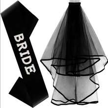 Black Bridal Sash & Veil Party Accessories, Chic & Fashionable Wedding Theme Design, Bridal Shower Decorations, Engagement Gift For Bride - Veil Set - View 5