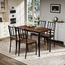 Dining Table Set, Bar Table With 4 Dining Chairs, Kitchen Table With Chairs, Industrial Breakfast Table For Kitchen, Living Room, Party Room, Walnut Wood, 110cm*60cm*76.5cm - Brown - View 9