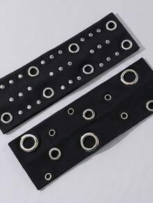 2pcs/Set Fashion Punk Gothic Style Hairband, Soft Non-Slip Elastic Eyelet Hollow Out Beach Holiday Headband, Elastic Yoga Sports Hair Accessory, Versatile For Daily Wear And Multiple Occasions - 黑色 - 查看 2