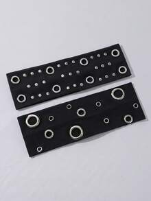 2pcs/Set Fashion Punk Gothic Style Hairband, Soft Non-Slip Elastic Eyelet Hollow Out Beach Holiday Headband, Elastic Yoga Sports Hair Accessory, Versatile For Daily Wear And Multiple Occasions - 黑色 - 查看 1