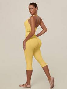 TimeOff Women's 1pc Solid Color Tummy Control Butt Lifting Slimming Sports Mid-Length Shorts - Yellow - View 9