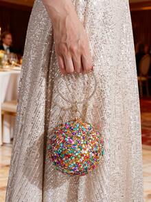 Spherical Small Round Bag With Sparkling Rhinestone Decor, Handheld Evening Bag, Party Bag, Evening Clutch, Fashionable Luxury Bag For Formal Dresses, Parties And Events - Multicolor - View 4