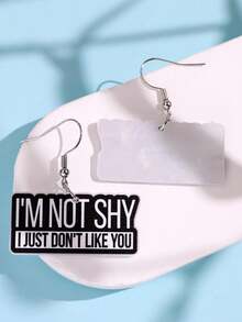 1對創意趣味時尚獨特標語「I'M NOT SHY I JUST DON'T LIKE YOU」壓克力耳環，適合女性日常佩戴與派對珠寶 - 彩色 - 查看 4