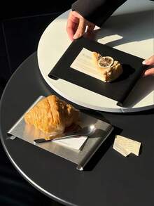 1pc Ins Style Stainless Steel Plate, Premium Cafe Bread Plate, Exquisite Afternoon Tea Dessert Plate, Afternoon Tea Platter - Multicolor - View 3