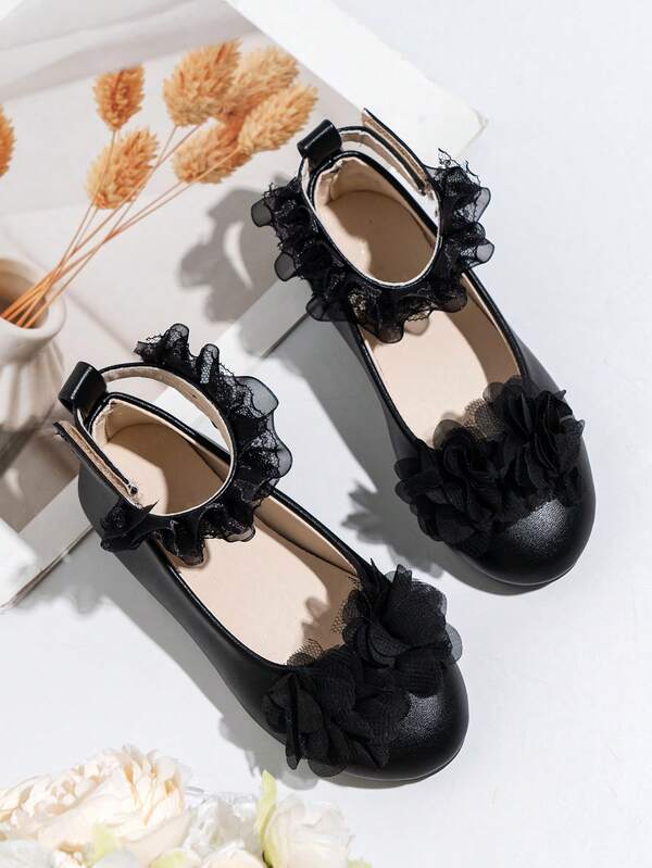 1 Pair Lace Floral Decorated Mary Jane Shoes, Suitable For Girls And Toddlers To Match With Dresses, Pleated Skirts, Ideal For Daily Commute, Dates, Light Business Occasions, Especially Appropriate For Spring And Autumn Wear