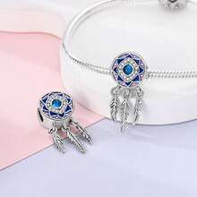 1pc S925 Sterling Silver Dreamcatcher Tassel Bead, Original Star Moon Heart Butterfly Hollow Pattern, Paired With Gradient Colorful Glazed Feathers And Colorful Zirconia, Romantic Bohemian Style, Suitable For Bracelet Necklace, Handmade DIY Jewelry Making Accessories, Symbolizing Protection Of Beautiful Dreams - Multicolor - View 4