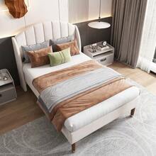 Upholstered Bed 90*200 With Slatted Frame And Headboard, Youth Bed, Single Bed, Wooden Slat Support, Easy Assembly, Velvet, Beige - 米色 - 查看 3