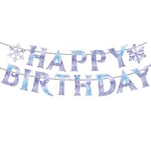 15Pcs Happy Birthday Banner, Purple Ice & Snowflake Themed Paper Garland, Frozen Inspired Party Decor For Indoor & Outdoor Celebrations, Winter Themed Events & Photo Booth Backdrops - View 1