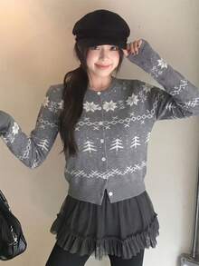 Cardigan Rajut Kasual Manis Gaya Korea Terbaru untuk Musim Gugur/Dingin untuk Wanita, Serbaguna untuk Perjalanan Sehari-hari di Musim Gugur - Grey - View 5