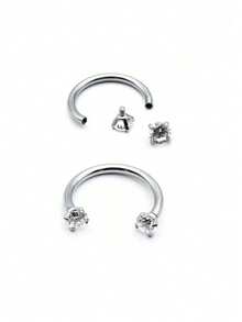 1PC/2pcs/Set Luxury Style Exquisite Versatile Stainless Steel 18G 4-Prong Zirconia C-Shaped Stud Earrings, Sparkling CZ Stainless Steel Spiral Cartilage Piercing Earrings, Suitable For Daily Wear, Can Be Used As Gifts For Various Occasions Like Valentine's Day, Birthday, Graduation Season - 1pc-silver - View 11