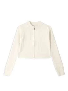 New Short Slim Fit Cardigan Jacket Versatile Round Neck Zipper Top Fall - Apricot - View 4