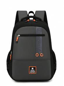 Unisex Backpack, Black & Grey Contrast Color Sports Star Logo Daily Use Bag, Multiple Front Zipper Pockets, Suitable For School, Gym, Daily Commute - Multicolor - View 12