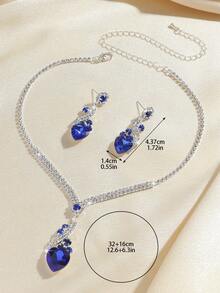 Juego de 3 piezas/Set Collar y Aretes con Corazón de Strass, Adecuado para el Uso Diario de la Mujer, Regalo de Campus, Boda Nupcial, Joyería Elegante Versátil de Alta Gama - Multicolor - Ver 5