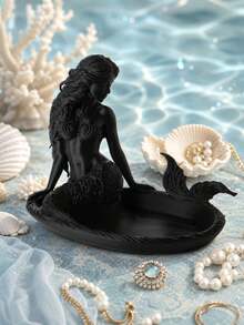 1pc Mermaid Jewelry Tray, Decorative Storage, Desktop Organizer, Mermaid Sculpture, Shell-Shaped Dish, Suitable For Rings, Necklaces, Jewelry Storage, Holiday Decoration, Decorative Ornament, Home Decor, Dorm Storage, Back To School, Halloween, Christmas - Multicolor - View 5