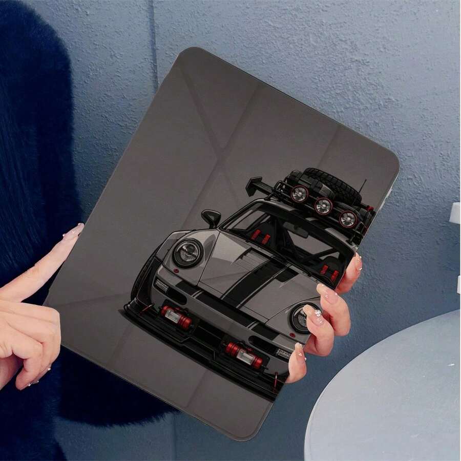 1pc Vintage Racing Print Tablet Protective Case 3+Y Fold Multi-Angle Magnetic Stand Tablet Cover With Pen Slot And Auto Sleep/Wake Function, Compatible With IPad PRO/AIR, Compatible With SAMSUNG, Compatible With Xiaomi Pad 5/6/21, Compatible With OPPO Pad, Compatible With Huawei MatePad, Compatible With Honor Pad - Multicolor - View 1