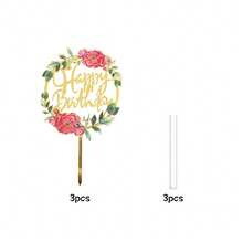 3 Stücke/1 Stück Gold Acryl Material Geburtstagskuchen Topper mit Blumenkranz und Blumen, geeignet für elegante Geburtstagsparty, Brautparty und Desserttisch Dekoration - Verschiedenfarbig - Übersicht 12