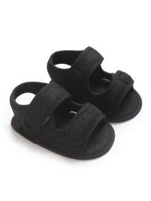 Solid Color Mesh Infant Sandals, Double Hook And Loop, Breathable, Non-Slip Soft Sole, Back Strap, Newborn Summer Anti-Slip Infant Pre-Walker Shoes - Black - View 1