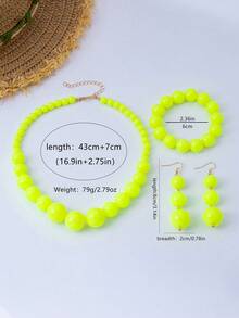 4pcs Bohemian Style Acrylic Beaded Necklace, Bracelet, Earrings Set Suitable For Beach, Vacation, Party, Banquet, Daily Wear - Neon Green - View 4