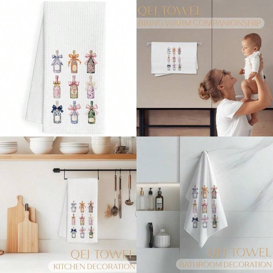 Coquette Bow Floral Champagne Kitchen Dish Towels, Champagne Gifts For Women, Cocktail Gifts Decorative Hand Tea Towels For Kitchen Bar Cart Pub, 16x24 Inch - Wine Bow - View 1