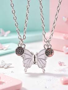 Back To School 2pcs Butterfly Magnetic Pendant Necklace For Girls, Cute Cartoon Colorful Butterfly BFF Necklace, Adjustable Geometric Jewelry Gift, Couple Necklace Accessories - one-size - View 8
