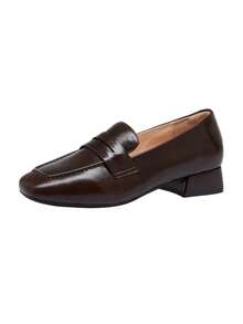CAMEL CROWN Women's Summer British Style Loafers With Chunky Heels, Height-Increasing, Slip-On Style, Commuter Shoes - Brown - View 2