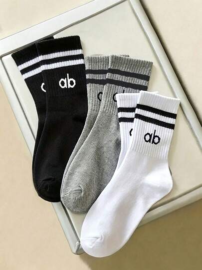 1/3/6 pares de calcetines de media caña para hombre con rayas de letras y unicolor, calcetines de pareja, cómodos y transpirables, calcetines deportivos casuales, unisex, versátiles para uso diario