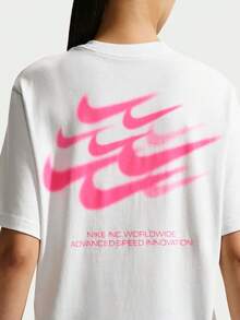 Nike Women's AS W NSW NK CLSC BXY TEE SPD Short Sleeve Knit Collarless T-Shirt TIM6412-100 - Red and White - View 4
