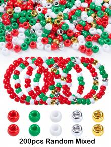 200 Stück zufällig gemischte mehrfarbige runde Acrylperlen mit großem Loch, Spacer-Perlen für DIY-Armbänder, Halsketten, Schlüsselanhänger, Schmuckherstellung - A - Übersicht 10