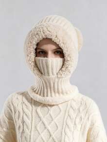 Knitted Beanie - Windproof & Warm Ear Protection, With Hooded Scarf, Breathable & Moisture-Wicking, Essential For Outdoor Cycling, Suitable For Cold Weather, Halloween, Winter And Autumn - Multicolor - View 9