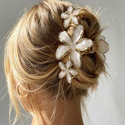 3pcs Women's Zinc Alloy Enamel Lily Hair Clips, Cute Floral Hair Accessories, Elegant Half-Up Hair Pins, Suitable For Summer Beach Vacation And Daily Wear