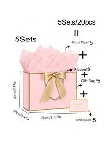 4件套礼品袋套装，包括1个礼品袋、1包薄纸、1张带丝带的卡片、1个带提手的购物袋、1个装饰蝴蝶结手提包，适合女孩、婚礼、派对、圣诞节、感恩节、新年、生日、情人节、伴娘、闺蜜聚会等场合。 - 彩色 - 查看 22