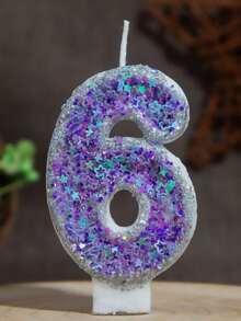 1 pezzo Candela numero 0-9 con pentagramma glitterato viola, stile principessa, stile girly, fatta a mano fai-da-te, decorazione per torta di compleanno per bambini - Lilla Viola - Visualizzare 16