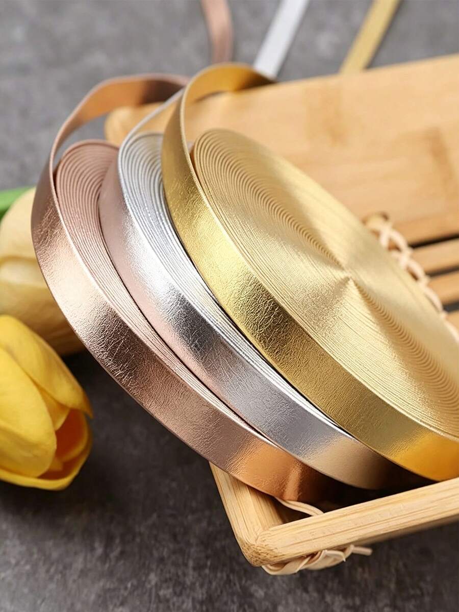 1PC Gold Metallic Texture Leather Cord, Shiny Flat PU Leather Braided Ribbon, Double-Sided Faux Leather Craft Material, Suitable For Pillow Making, Bows And Other DIY Crafts - Leather Cord - View 1