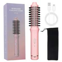 Rechargeable Wireless 3-In-1 Hot Round Styling Brush, Built-In 5000mAh Large Capacity Battery, Portable Anti-Scald Hot Hair Brush, Suitable For Curly, Straight And Voluminous Hairstyles, 3 Temperature Settings, Travel Hair Styling Tool For All Hair Types - B - View 13