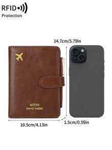 MIYIN 1pc Creative Airplane Design Travel Passport Holder, Magnetic Closure, RFID Blocking Passport Cover, Document Organizer, Minimalist Solid Color Business Travel Essential Passport Wallet, Lightweight Portable Travel Wallet, Multi-Function Card Case, Passport Protector, Unisex Passport Holder - Coffee - View 11